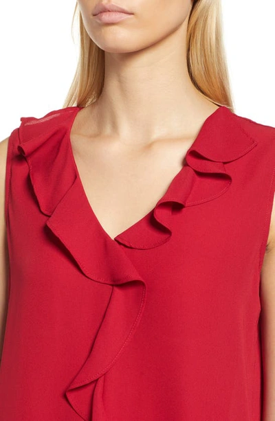 Shop Vince Camuto Ruffle Neck Sleeveless Georgette Blouse In Dark Red
