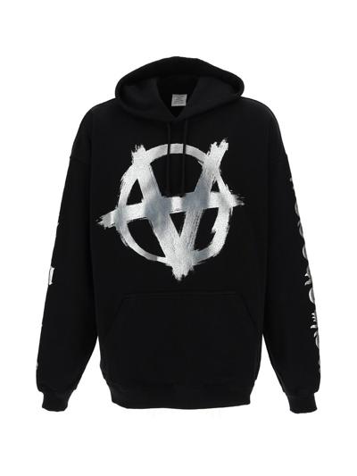 Shop Vetements Anarchy Logo Drawstring Hoodie In Black