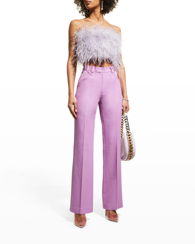 Shop Lamarque Zaina Ostrich Feather Bustier Top In Smoked Blue