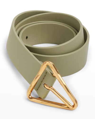 Shop Bottega Veneta Twisted Triangle Napa Buckle Belt In Travertine Gold