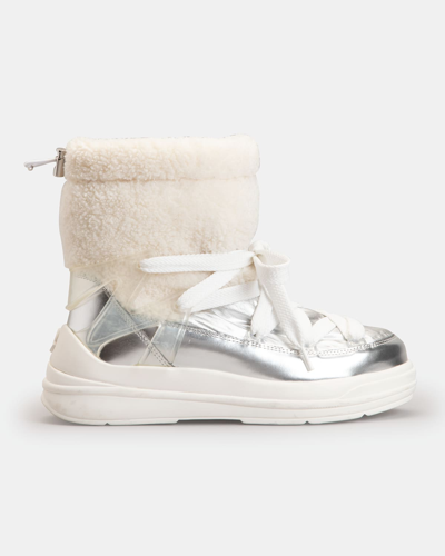 Shop Moncler Insolux Metallic Faux Fur Snow Boots In White