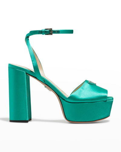 Shop Prada Silk Ankle-strap Platform Sandals In Assenzio