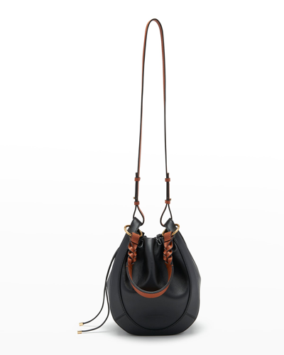 Shop Ulla Johnson Hilma Drawstring Leather Bucket Bag In Noir Colorblock