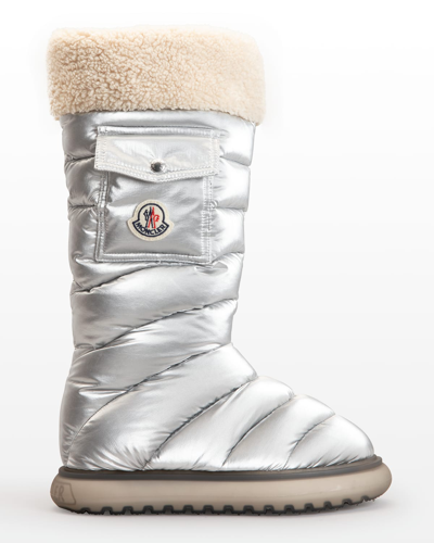 Shop Moncler Gaia Metallic Quilted Pocket Snow Boots In Silver