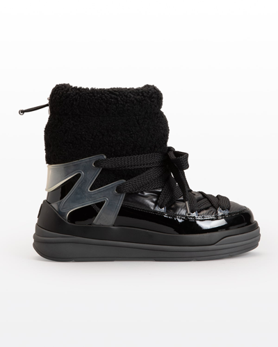 Shop Moncler Insolux Leather Faux Fur Snow Boots In Black