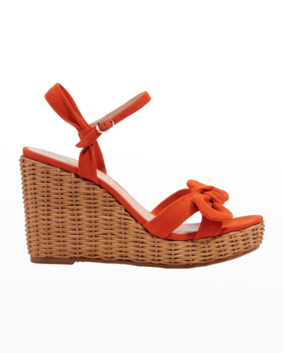 Shop Kate Spade Patio Suede Bow Wedge Sandals In Dried Apricot