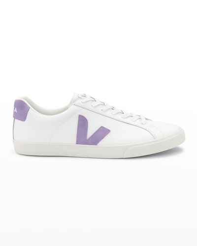 Shop Veja Esplar Bicolor Leather Low-top Sneakers In Extra White Laven
