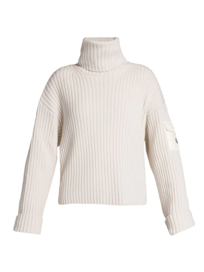 Shop Moncler Women's Wool Turtleneck Sweater In White