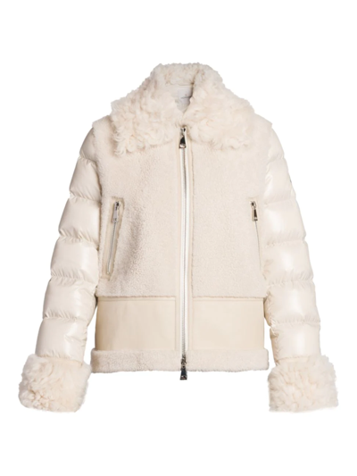 Shop Moncler Women's Gaillands Leather Down Jacket In White