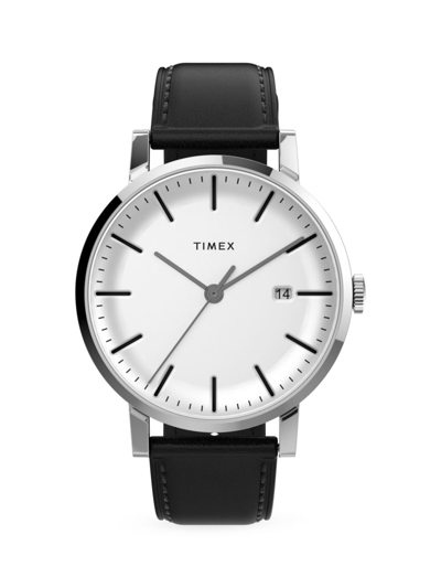 Shop Timex Men's Midtown Stainless Steel & Leather Strap Watch In Black White
