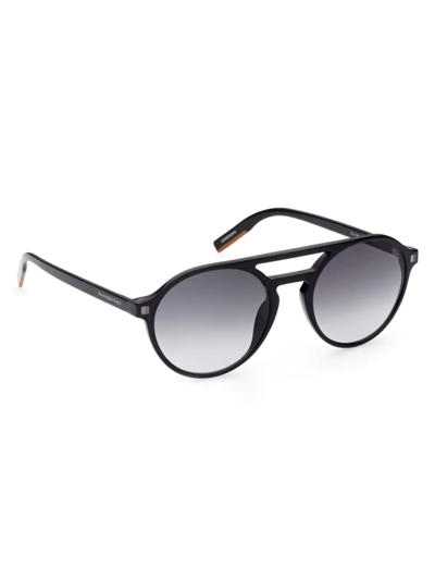 Shop Zegna Men's 57mm Round Sunglasses In Black