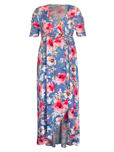 Shop Kiyonna Women's Meadow Dream Wrap Maxi Dress In Day Dream Blue
