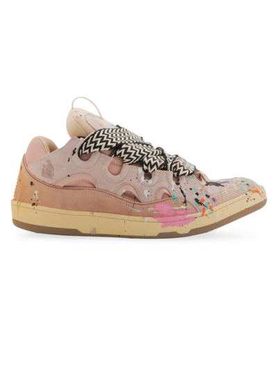 LANVIN MEN'S MULTICOLOR PAINT LOW-TOP SNEAKERS 