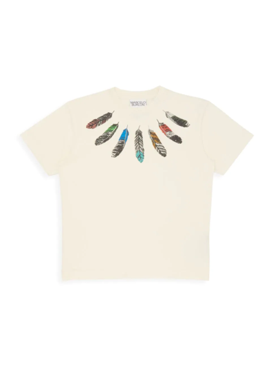 Shop Marcelo Burlon County Of Milan Little Boy's & Boy's Feathers Neckline T-shirt In Off White Multi