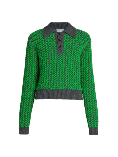 Shop Bottega Veneta Men's Wardrobe 04 Textured Knit Polo Sweater In Thunder Parakeet