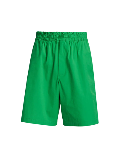 Shop Bottega Veneta Men's Lightweight Intreccio Pattern Nylon Shorts In Parakeet