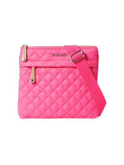 Shop Mz Wallace Women's Metro Flat Quilted Nylon Crossbody Bag In Neon Pink
