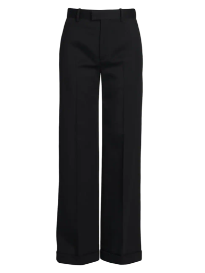 Shop Bottega Veneta Women's Wool Gabardine Flat-front Trousers In Black