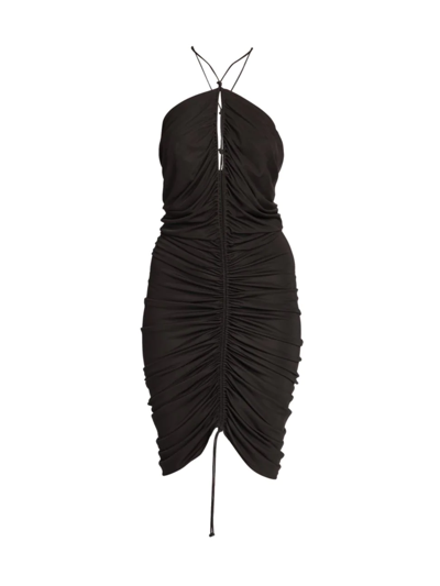 Shop Bottega Veneta Women's Ruched Slit Cutout Halter Dress In Fondant
