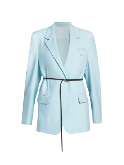 Shop Bottega Veneta Women's Wool Belted Jacket In Pale Blue