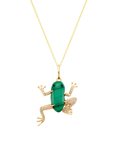 Shop Nina Gilin Women's 14k Yellow Gold, Malachite, & Diamond Frog Pendant Necklace