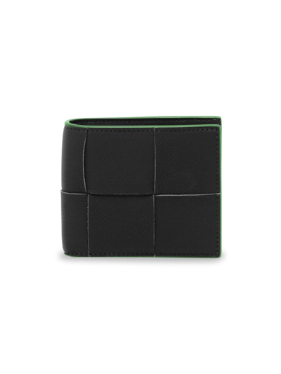 Shop Bottega Veneta Men's Woven Leather Bifold Wallet In Black Parakeet