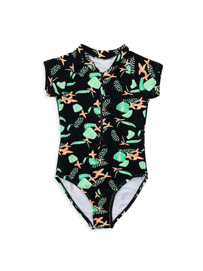 Shop Snapper Rock Little Girl's & Girl's Neon Rainforest Surf Suit In Black