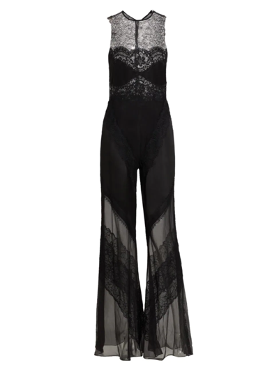 Shop Alberta Ferretti Women's Sleeveless Sheer Lace Jumpsuit In Black