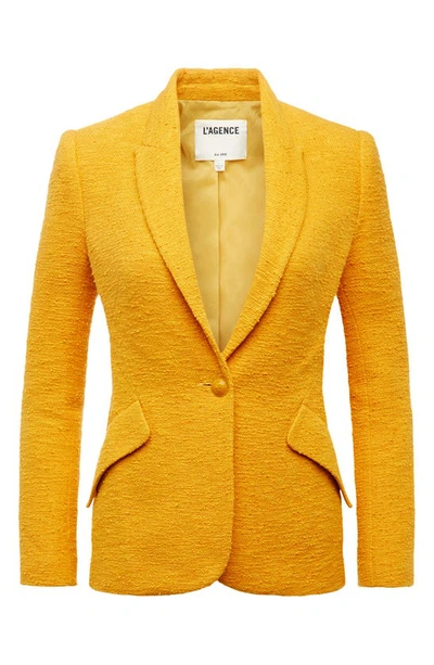 Shop L Agence Chamberlin Textured Stretch Cotton Blazer In Dark Mustard