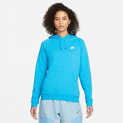 Shop Nike Women's Sportswear Essential Fleece Hoodie In Laser Blue/white
