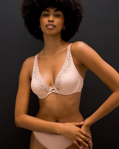 Soma Essentials Unlined Lace Trim Plunge In Light Pink