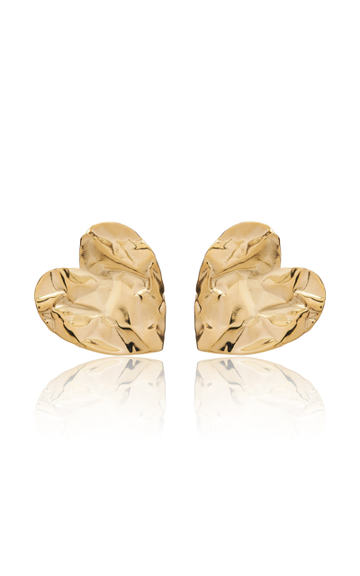 Shop Oscar De La Renta Women's Crushed Heart Large Brass Earrings In Silver,gold