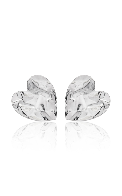 Shop Oscar De La Renta Women's Large Crushed Heart Silver-tone Earrings