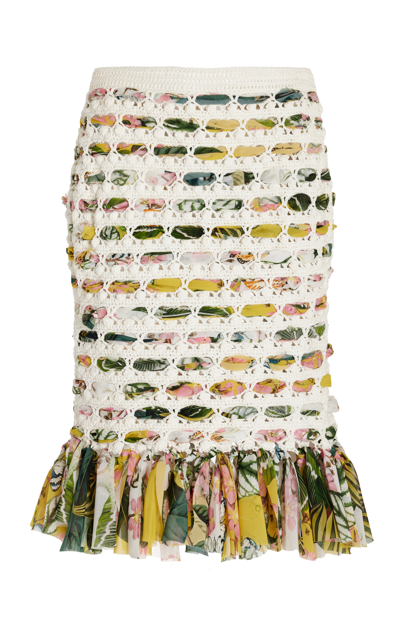 Shop Oscar De La Renta Women's Fringed Crochet-knit Chiffon Skirt In Multi