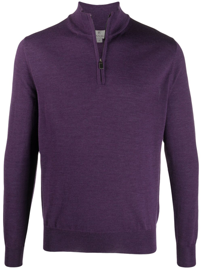 Shop Canali Zipped Funnel-neck Pullover In Purple