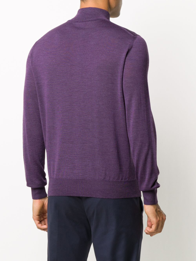 Shop Canali Zipped Funnel-neck Pullover In Purple