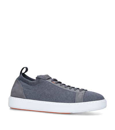 Shop Santoni Leather-trim Strech-knit Sneakers In Grey