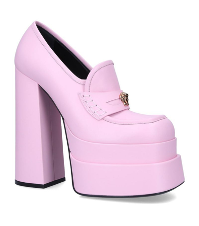 Shop Versace Leather Intrico Platform Loafers 155 In Pink