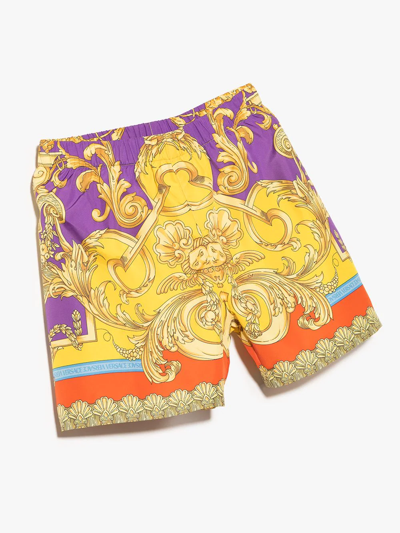 Shop Versace Baroque Pattern-print Swim Shorts In Yellow