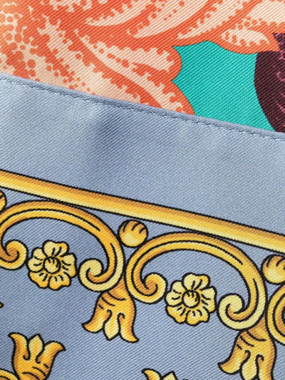 Shop Versace Graphic-print Silk Robe In Blue