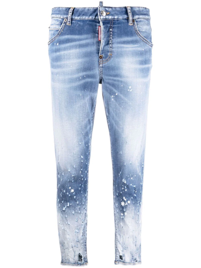 Shop Dsquared2 Cropped Distressed-effect Skinny Jeans In Blue