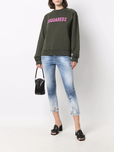 Shop Dsquared2 Cropped Distressed-effect Skinny Jeans In Blue