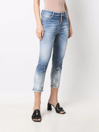 Shop Dsquared2 Cropped Distressed-effect Skinny Jeans In Blue