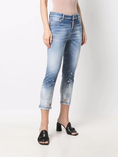 Dsquared2 Cropped Distressed-effect Skinny Jeans In Blue