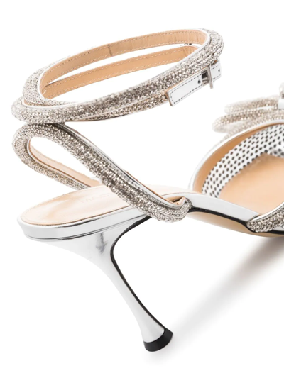 Mach&mach Double Bow Crystallised Pvc Heels In Silver