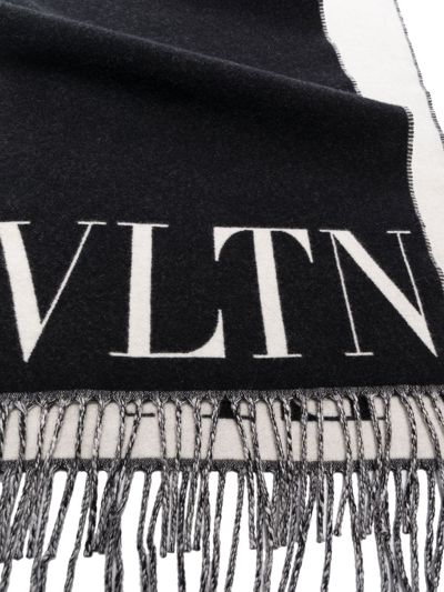 Shop Valentino Vltn Fringed Scarf In Black