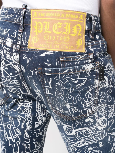 Shop Philipp Plein All-over Graphic-print Jeans In Blue