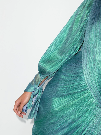 Shop Maria Lucia Hohan One-shoulder Metallic Silk Dress In Green