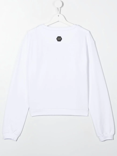 Shop Philipp Plein Junior Teen Logo-embroidered Sweatshirt In White