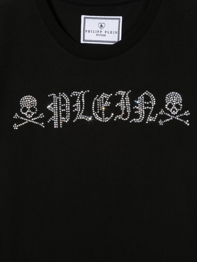 Philipp Plein Junior Teen Crystal Logo-embellished T-shirt In Black